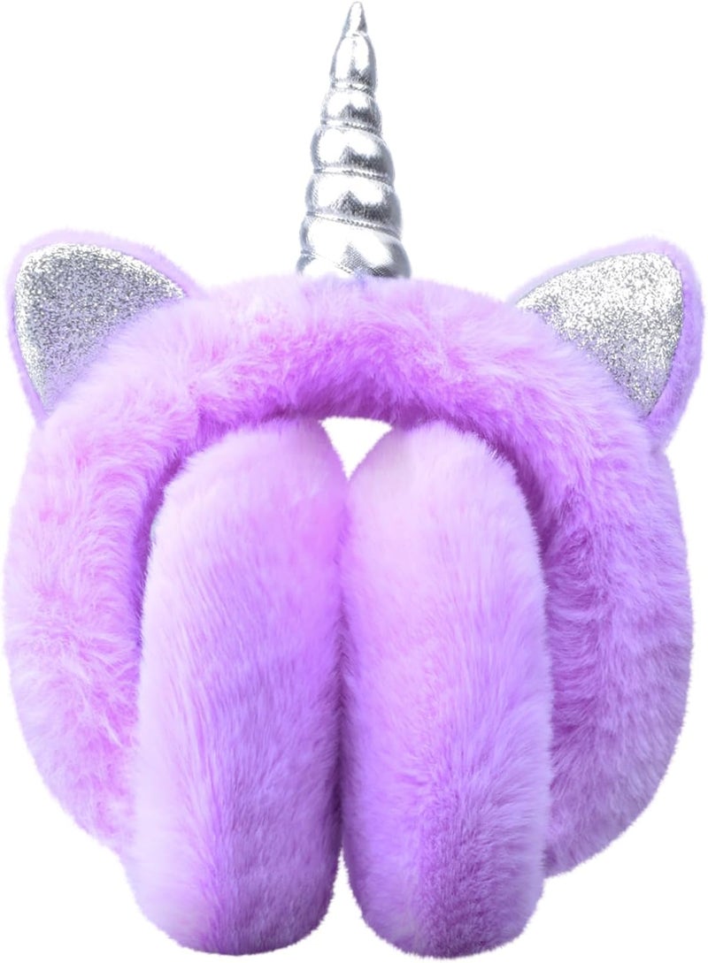 GSFY Ear Muffs Gloves Set for Kids Girls Adjustable Winter Sequin Faux Fur Windproof Warm Ear Warmer Outdoor - Image 1